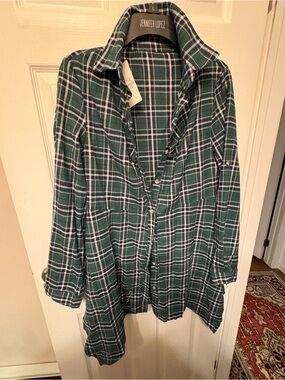 Camisa Green Plaid Long Sleeve Dress